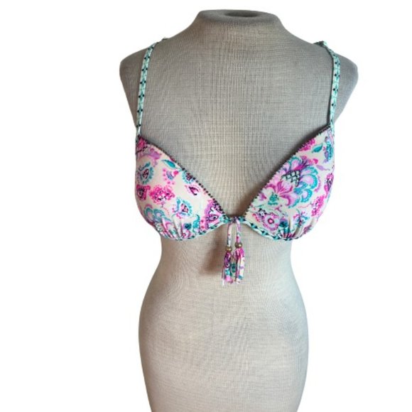 Catalina Other - Catalina Strappy Bikini Swim Bathing Suit Top Pink Green Boho Push Up M Medium